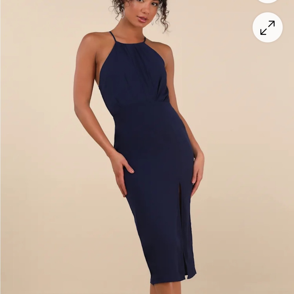 Lulu's Blue Halter Sheath Midi Dress